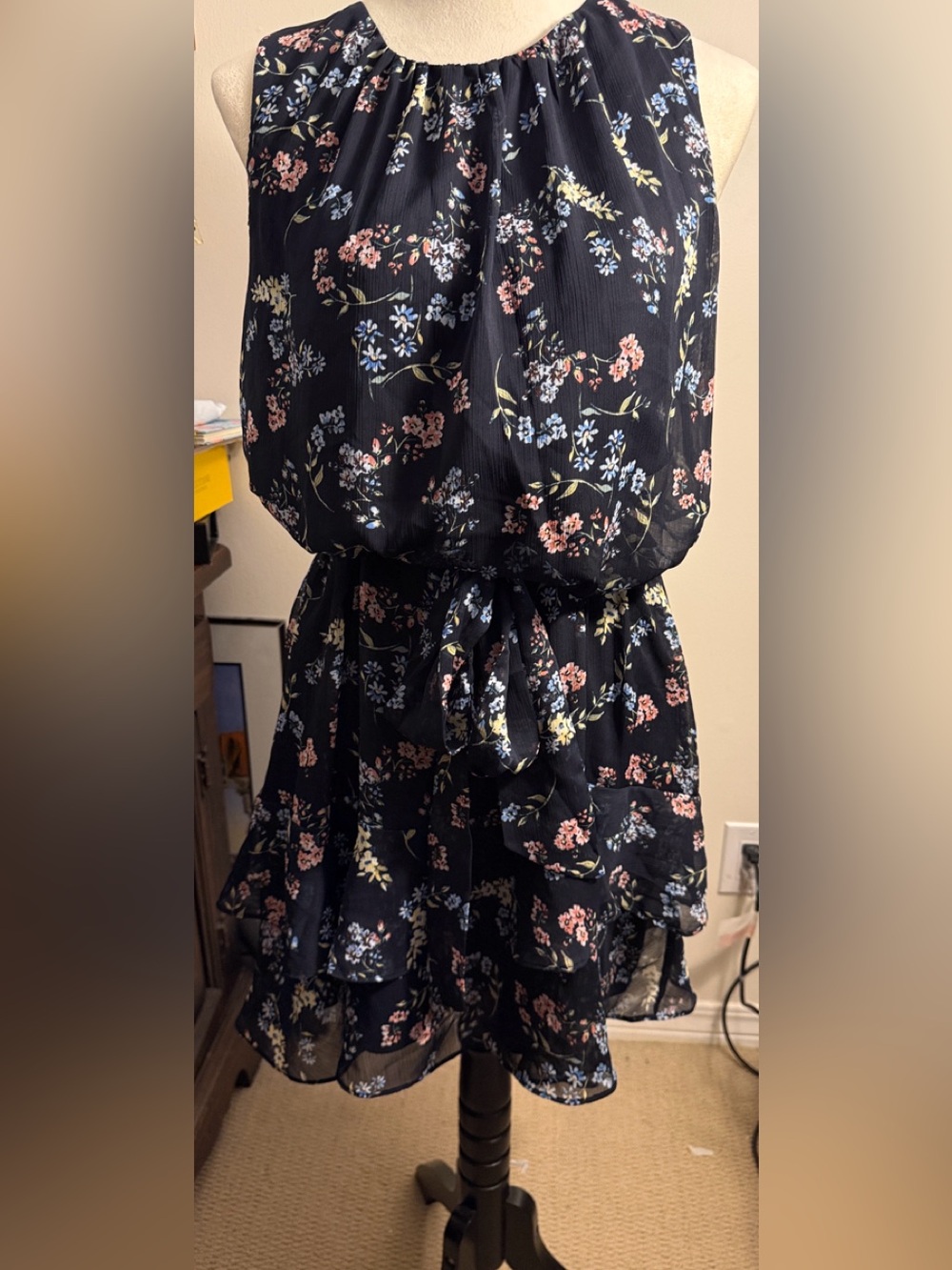 Express Navy Floral Tie-Waist Sundress - Picture 11 of 11